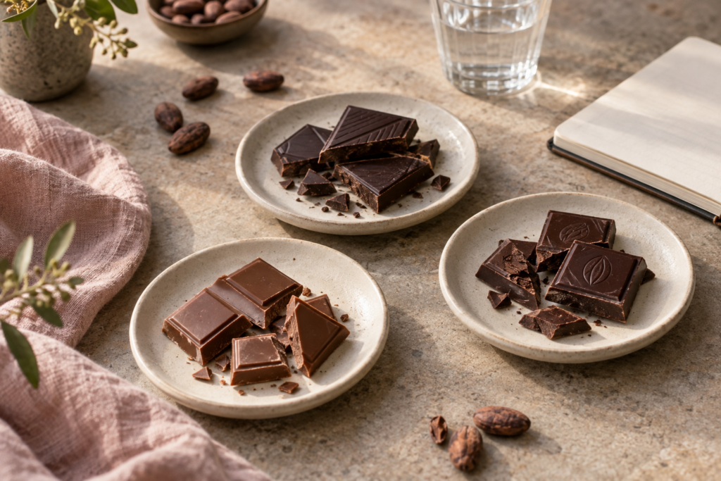 Tabletas de chocolate artesanal con granos de cacao